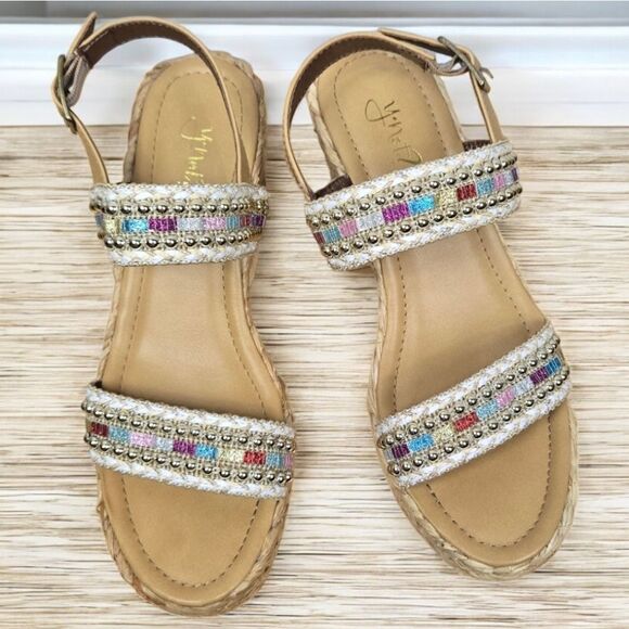 Y-Not Straw Wedge Sandals Huzzah Espadrilles Platform Shoes 8.5 Women's Colorful - Picture 4 of 12